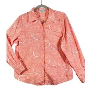 Foxcroft Wrinkle Free Button Down Shirt Paisley Print Long Sleeve 14P Women‎